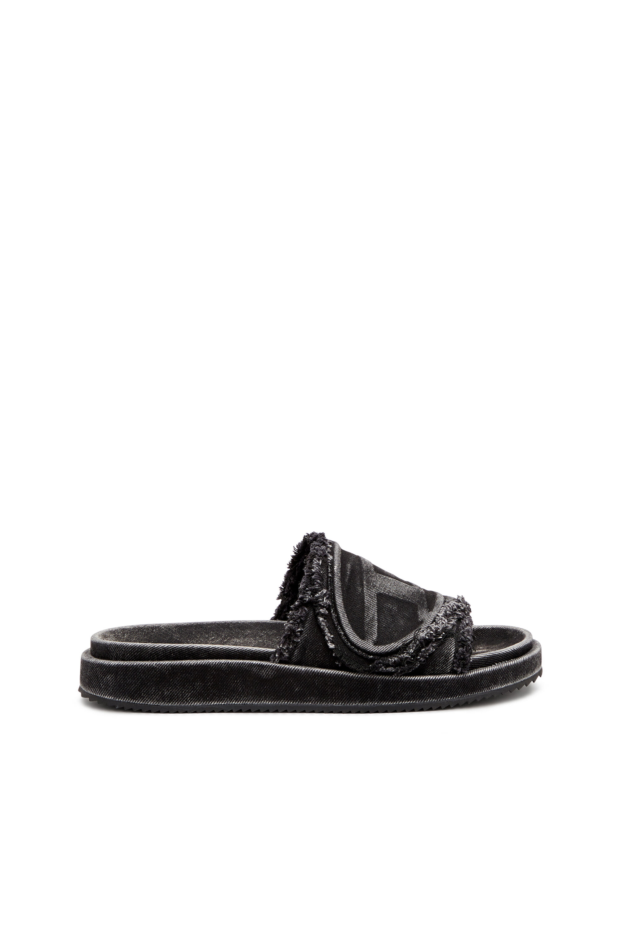 Diesel - SA-SLIDE D OVAL, Sa-Slide D-Slide in denim distressed Unisex in Nero - 1