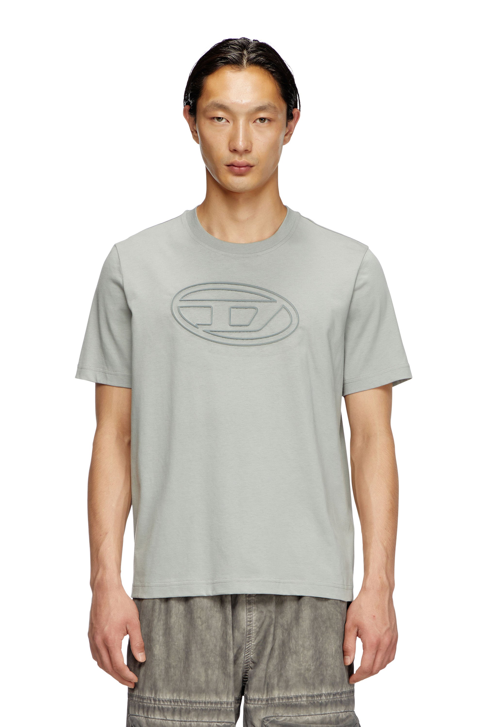 Diesel - T-ADJUST-BIGOVAL, T-shirt con Oval D in rilievo Uomo in Grigio - 1