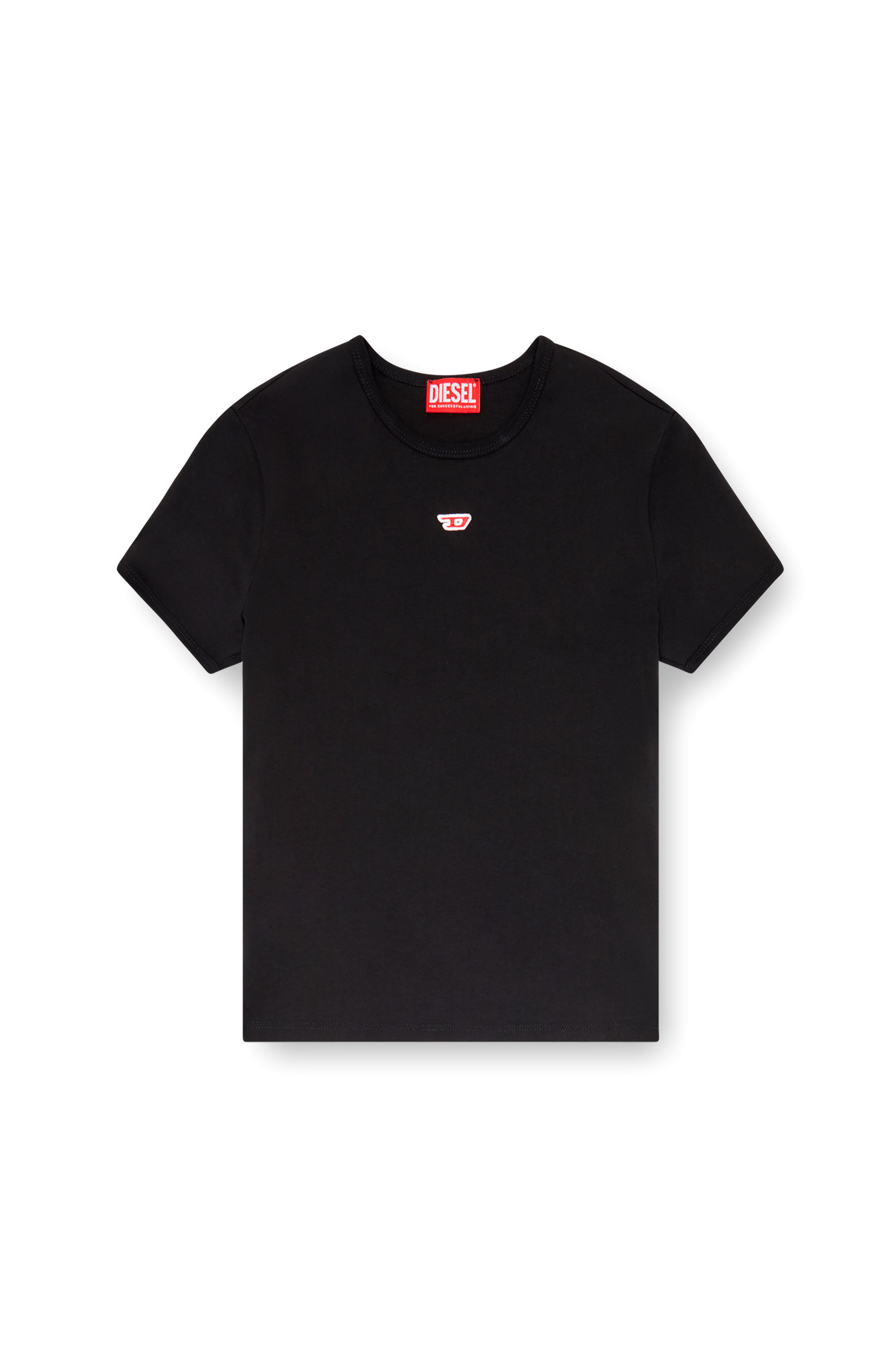 Diesel - T-UNCUTIE-LONG-D, T-shirt con patch D ricamato Donna in Nero - 3