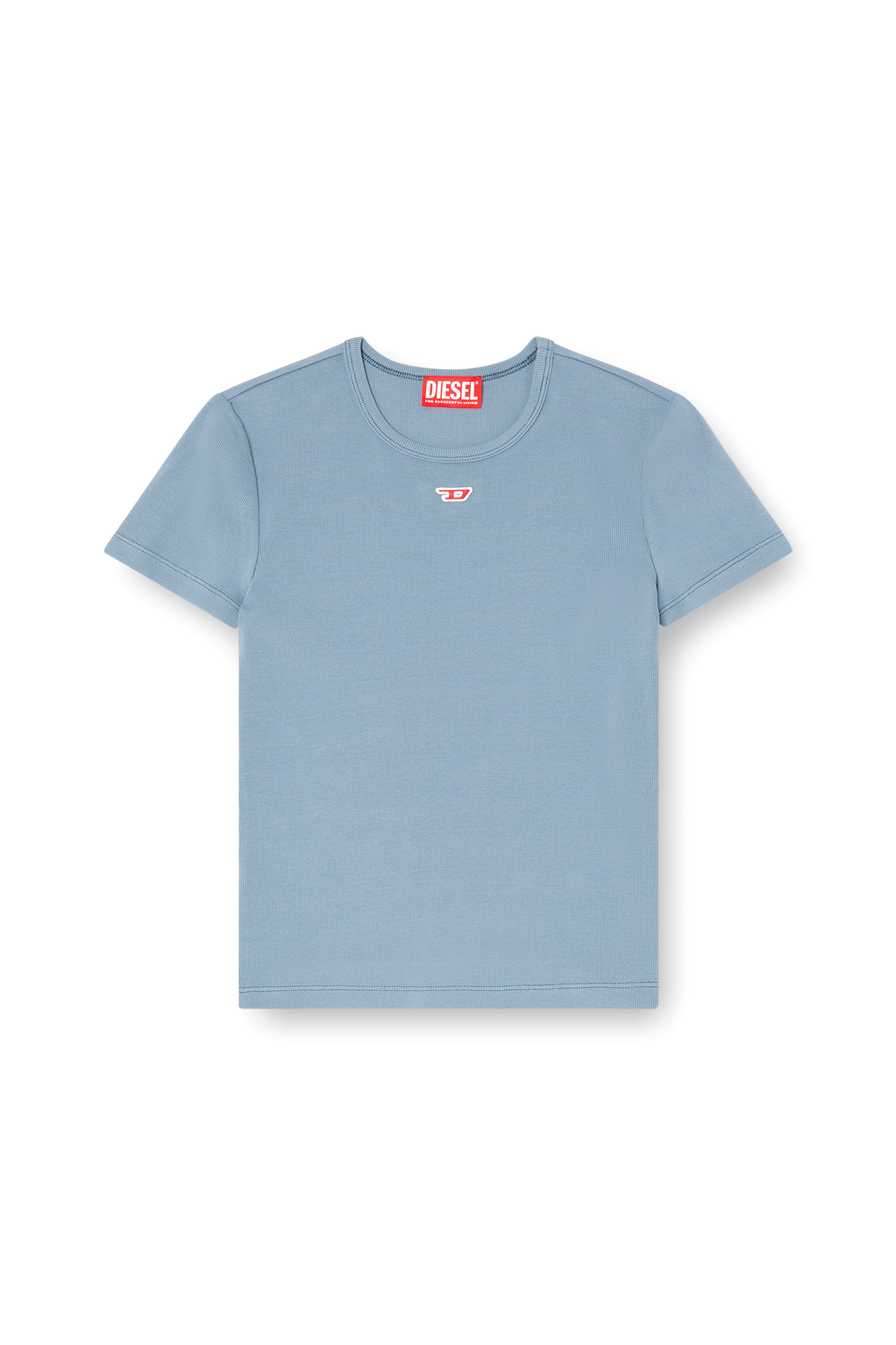 Diesel - T-ELE-LONG-D, T-shirt con patch logo D Donna in Blu - 3