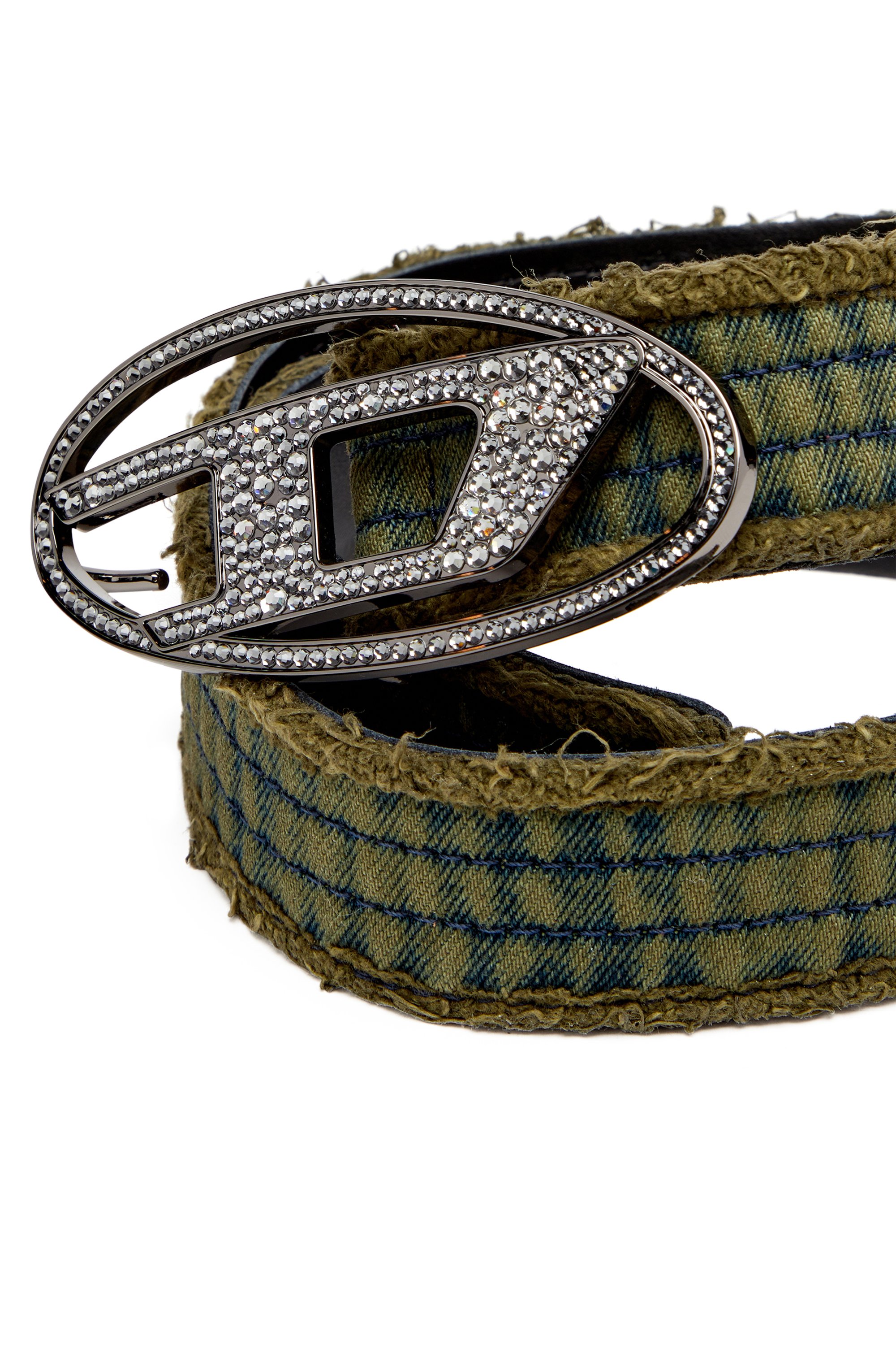 Diesel - B-1DR STRASS, Cintura 3.9 cm in denim pelle con fibbia gioiello Donna in Verde - 3